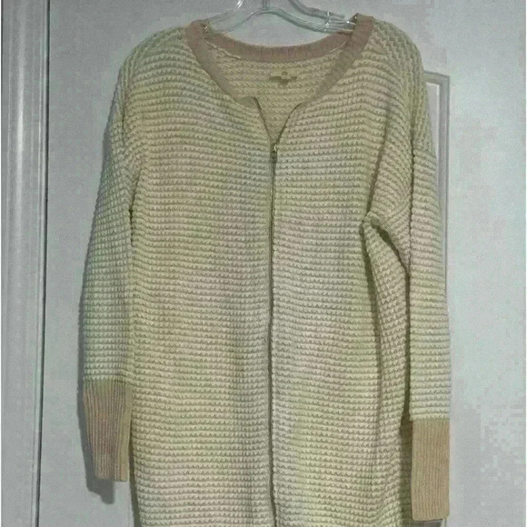 NWOT  AG Adriano Goldschmied Cardigan Long Sweater Zipper Texture White Tan Sm - Picture 1 of 5